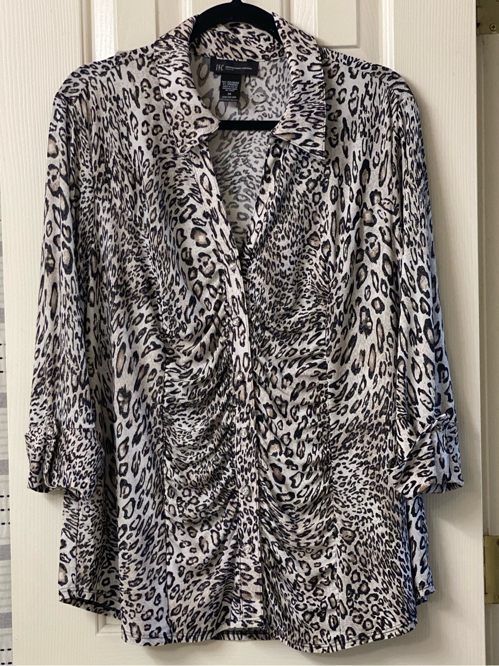 INC International Concepts Animal  Print Ruched Button-Front Blouse Size 2X